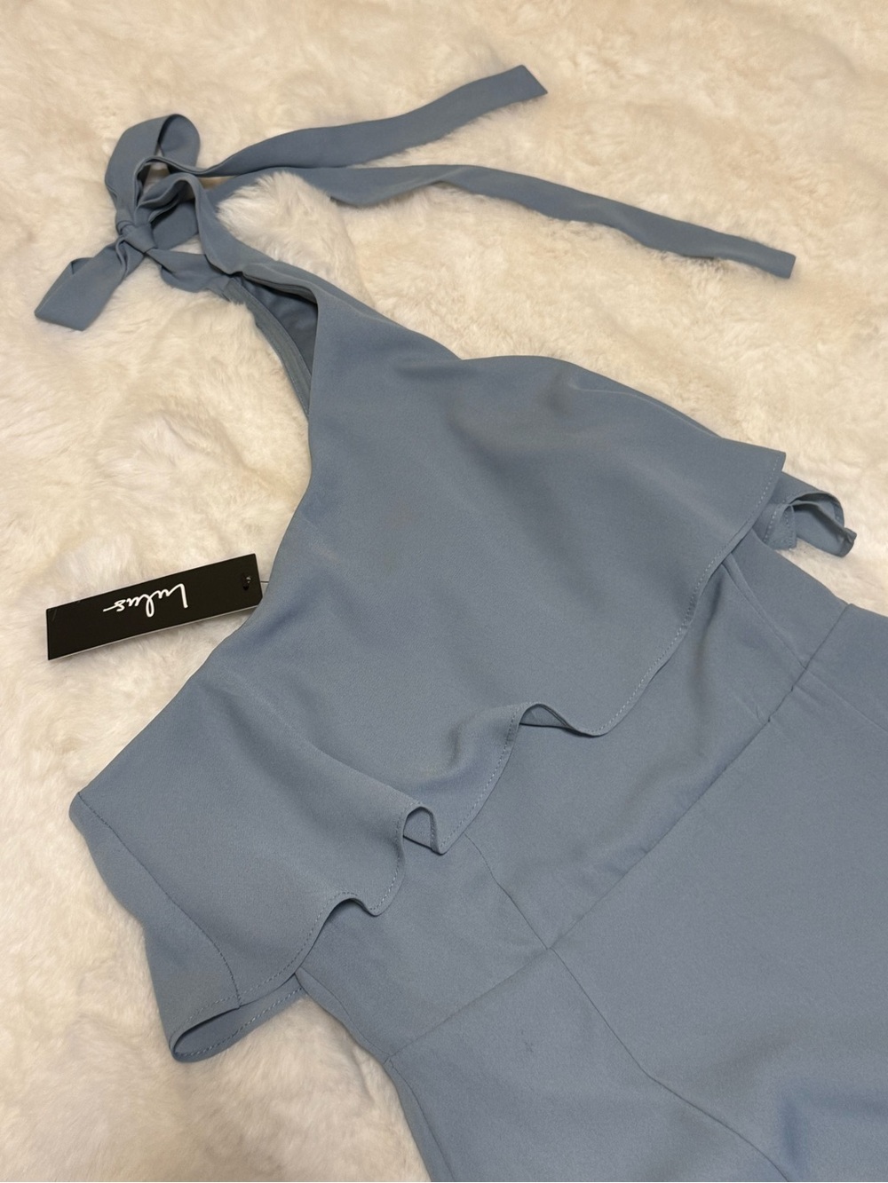 Lulu's Dusty Blue One-Shoulder Ruffle Maxi Dress - Picture 6 of 12